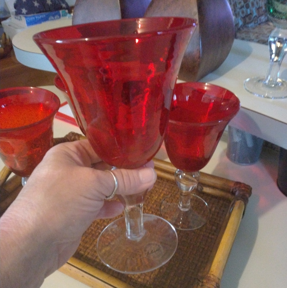🌲Hand Blown Wine/Water Goblets🌲